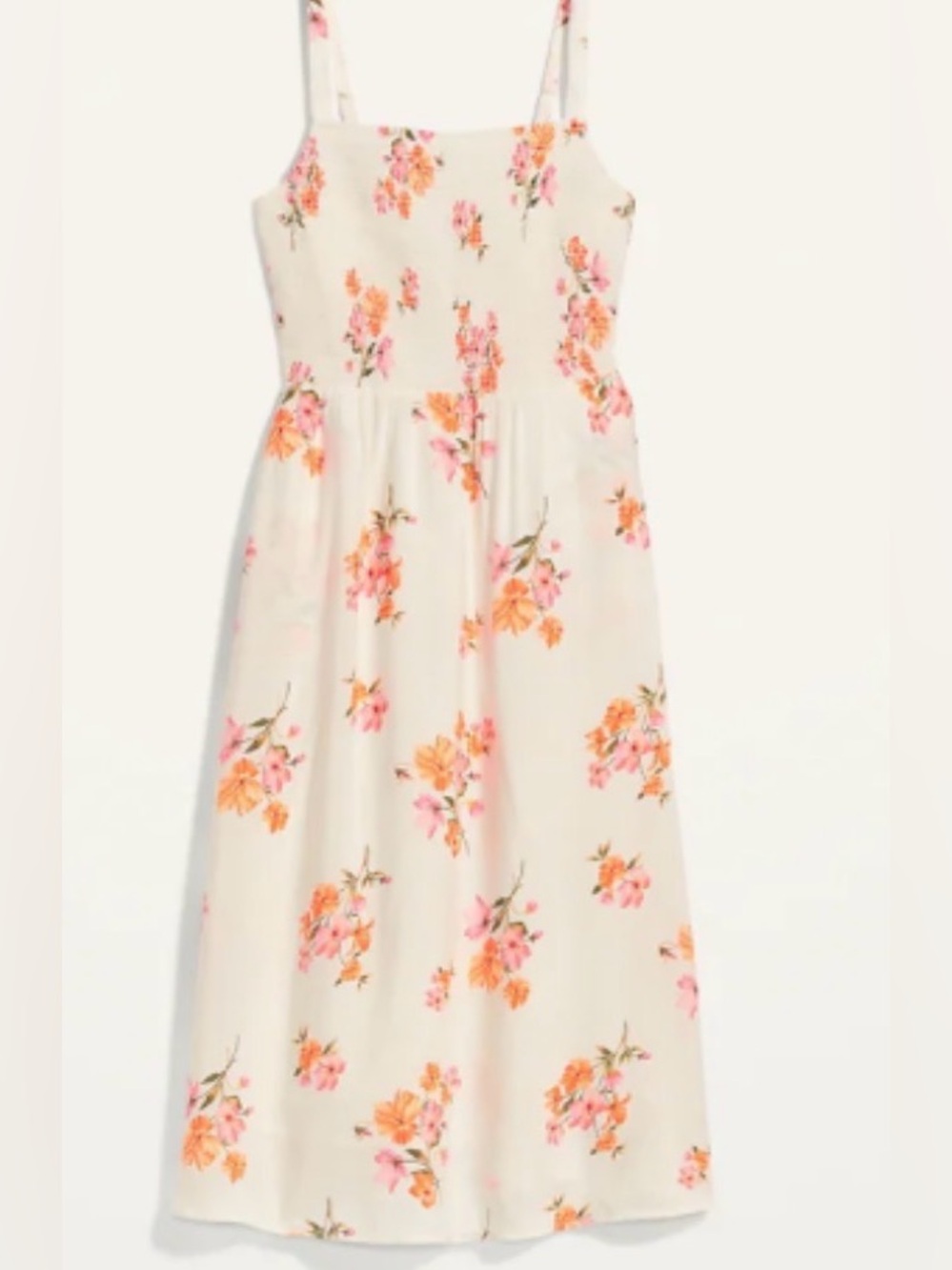 Old Navy SZ M White,Orange Floral Print Dress with adjustable Straps,Pockets.